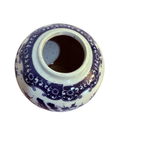 Japanese Ceramic Ginger Jar Pottery Lid VTG Blue Floral Cherry Blossom Storage - Picture 7 of 14